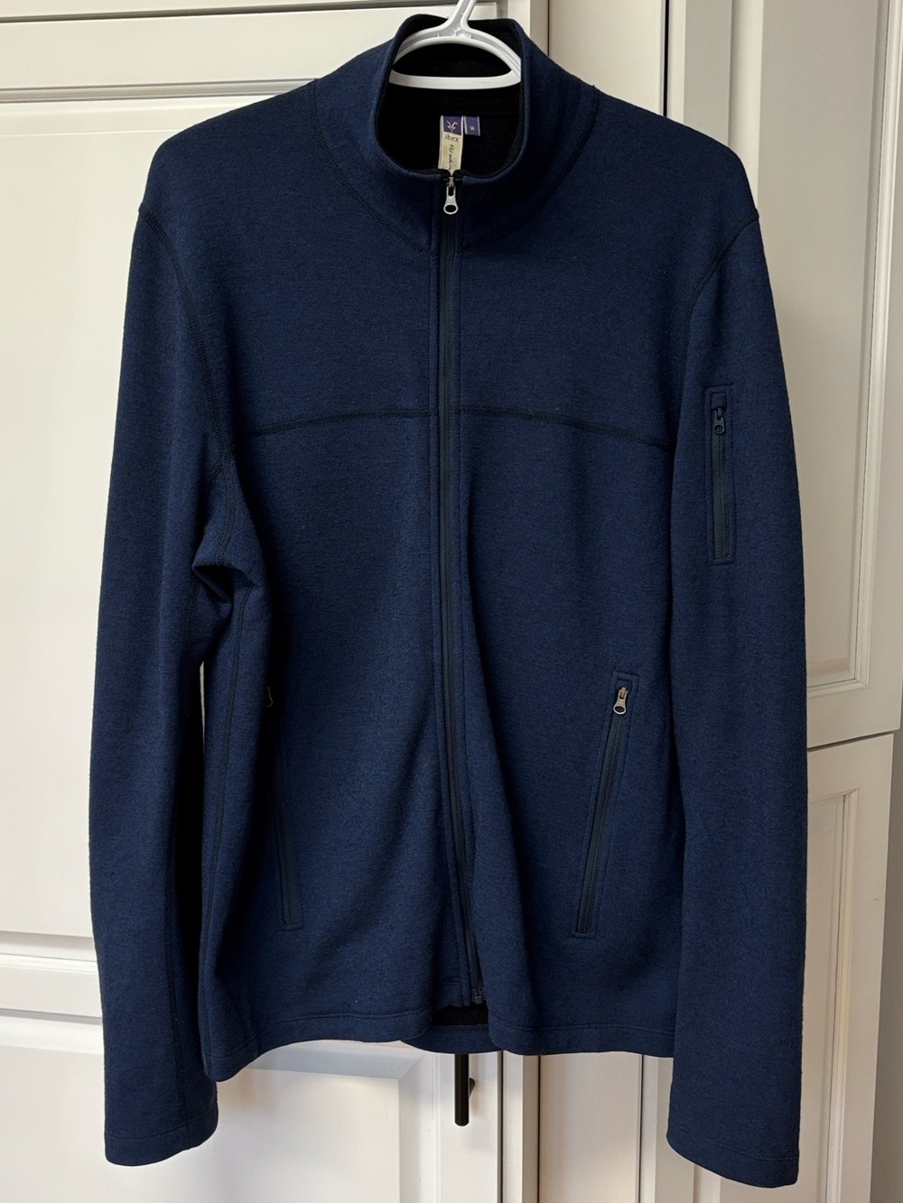 IBEX Shak Classic Full-Zip Sweater Top in Navy Blue Merino Wool sz M